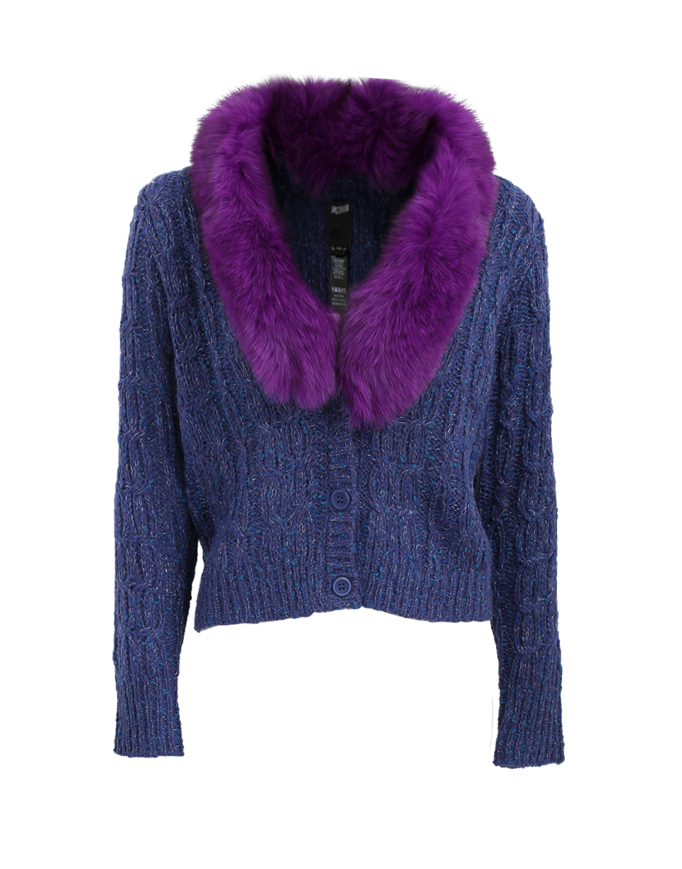ANNA SUI-Fox Trim Cable Knit Cardigan-