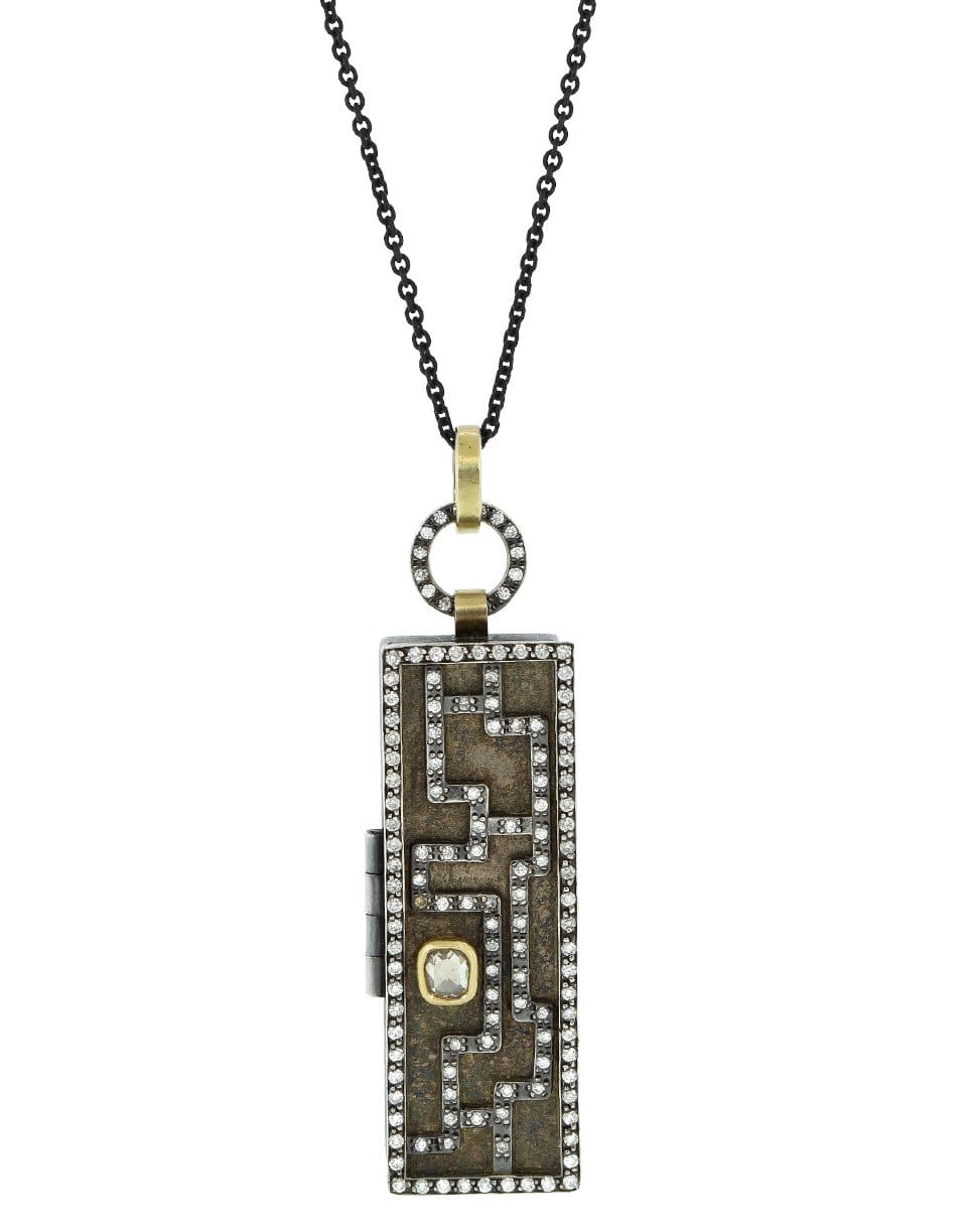 ANNIE FENSTERSTOCK-Mixed-Metal and Diamond Maze Locket Pendant-SLVR/WG