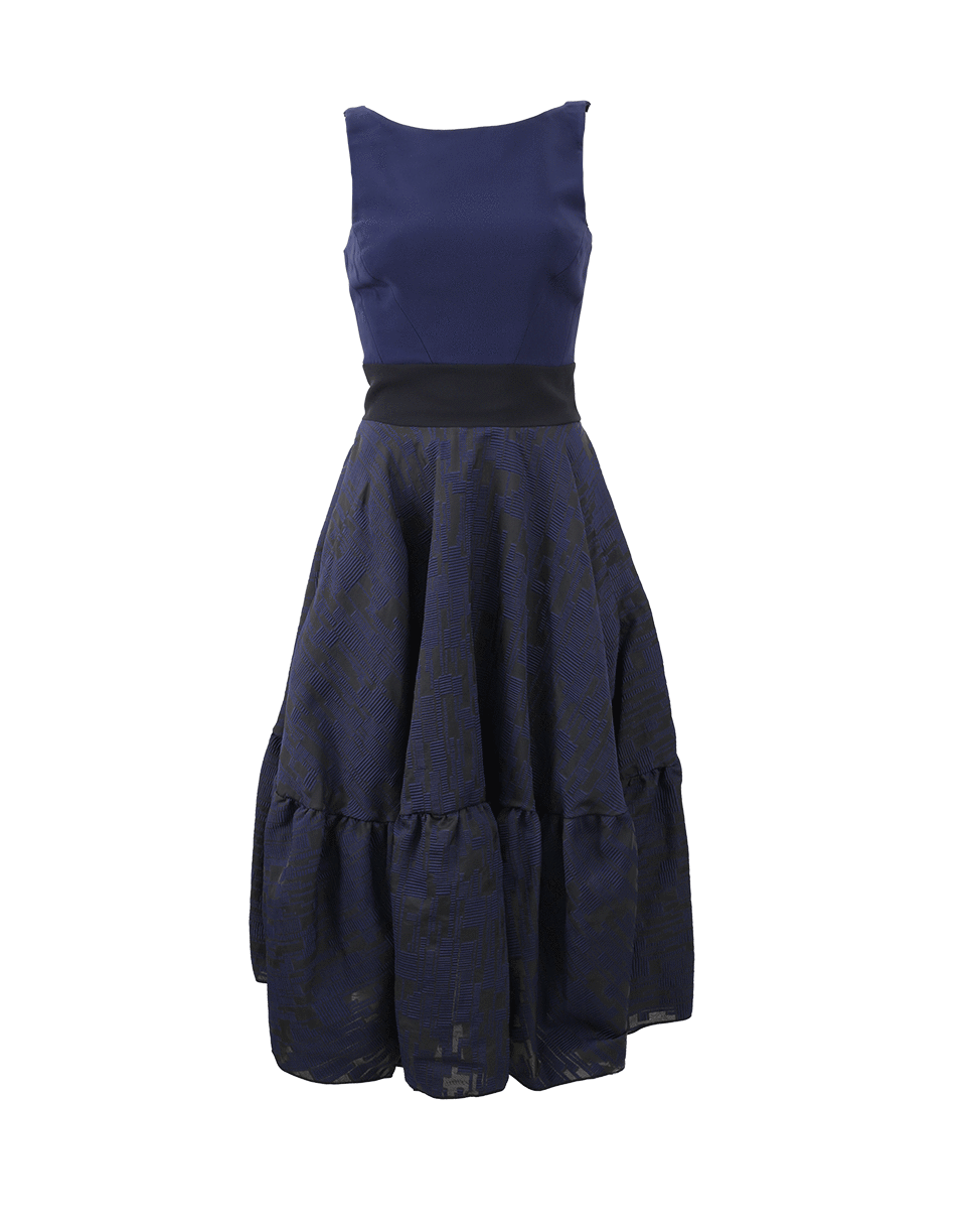 ANTONIO BERARDI-Back Zip Boatneck Dress-NAVY/BLACK