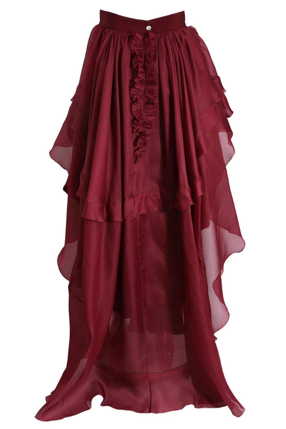 ANTONIO BERARDI-Ruffle Front Skirt-BORDEAUX