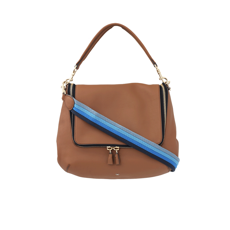 ANYA HINDMARCH-Maxi Zip Satchel-CARAMEL