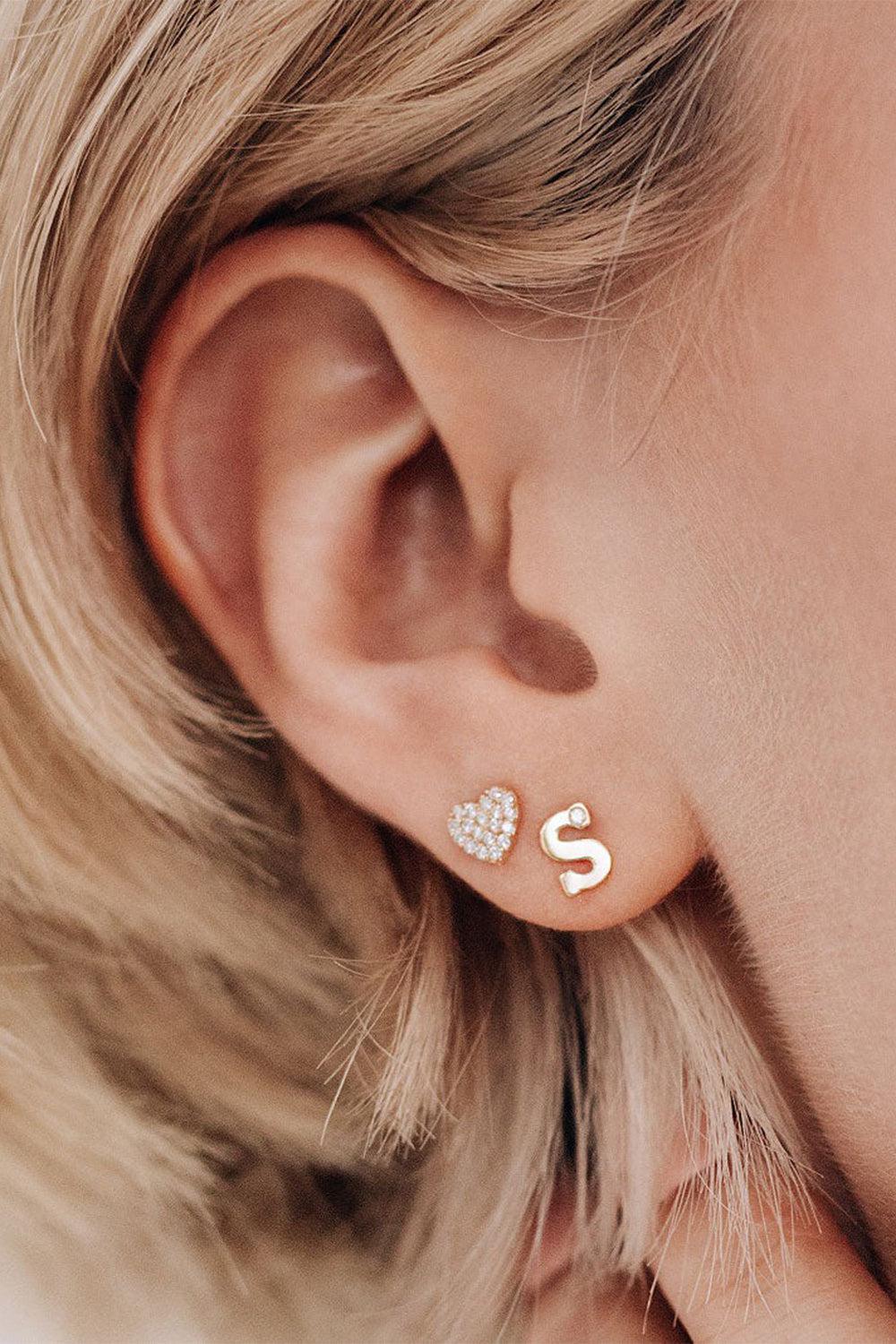 Love Letter Single Diamond Initial Stud-YELLOW GOLD-A-JEWELRYFINE JEWELEARRING-ANZIE