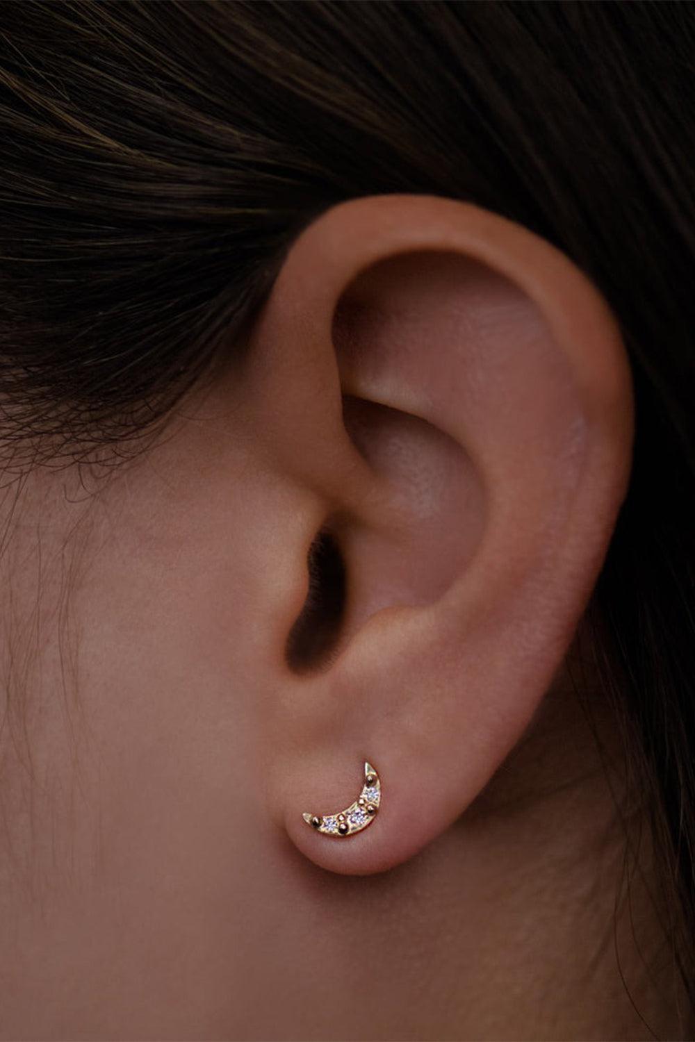 Aztec Moon Crescent Stud Earring-YELLOW GOLD-JEWELRYFINE JEWELEARRING-ANZIE