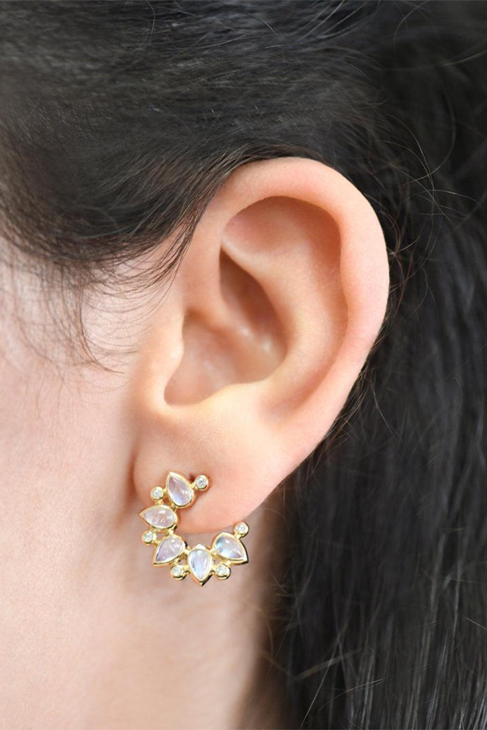 Bouquet Moonstone Diamond Hoop Earrings-YELLOW GOLD-JEWELRYFINE JEWELEARRING-ANZIE