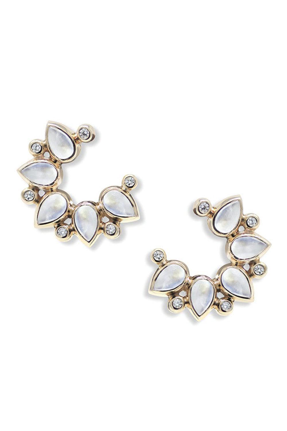 Bouquet Moonstone Diamond Hoop Earrings-YELLOW GOLD-JEWELRYFINE JEWELEARRING-ANZIE