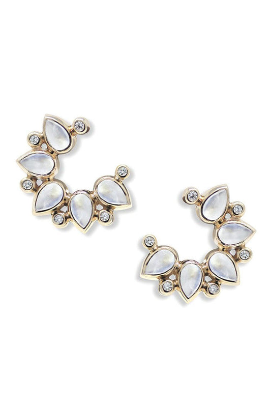 Bouquet Moonstone Diamond Hoop Earrings-YELLOW GOLD-JEWELRYFINE JEWELEARRING-ANZIE