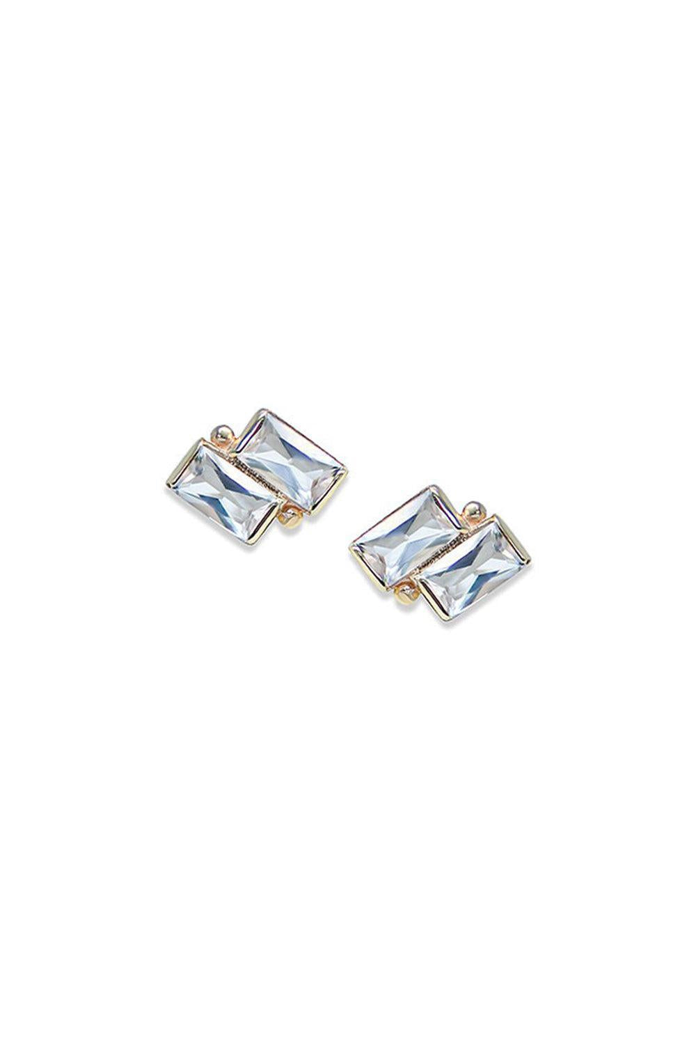 Clear Topaz Cléo Deux Carré Stud Earrings-YELLOW GOLD-JEWELRYFINE JEWELEARRING-ANZIE