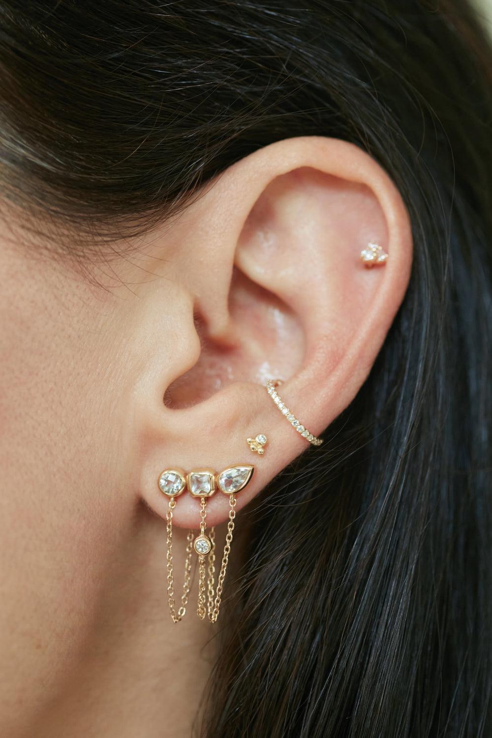 Cléo Jaeda Triple Chain Earring-YELLOW GOLD-JEWELRYFINE JEWELEARRING-ANZIE