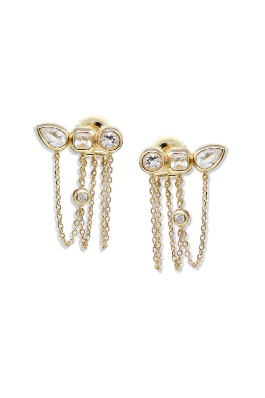 Cléo Jaeda Triple Chain Earring-YELLOW GOLD-JEWELRYFINE JEWELEARRING-ANZIE