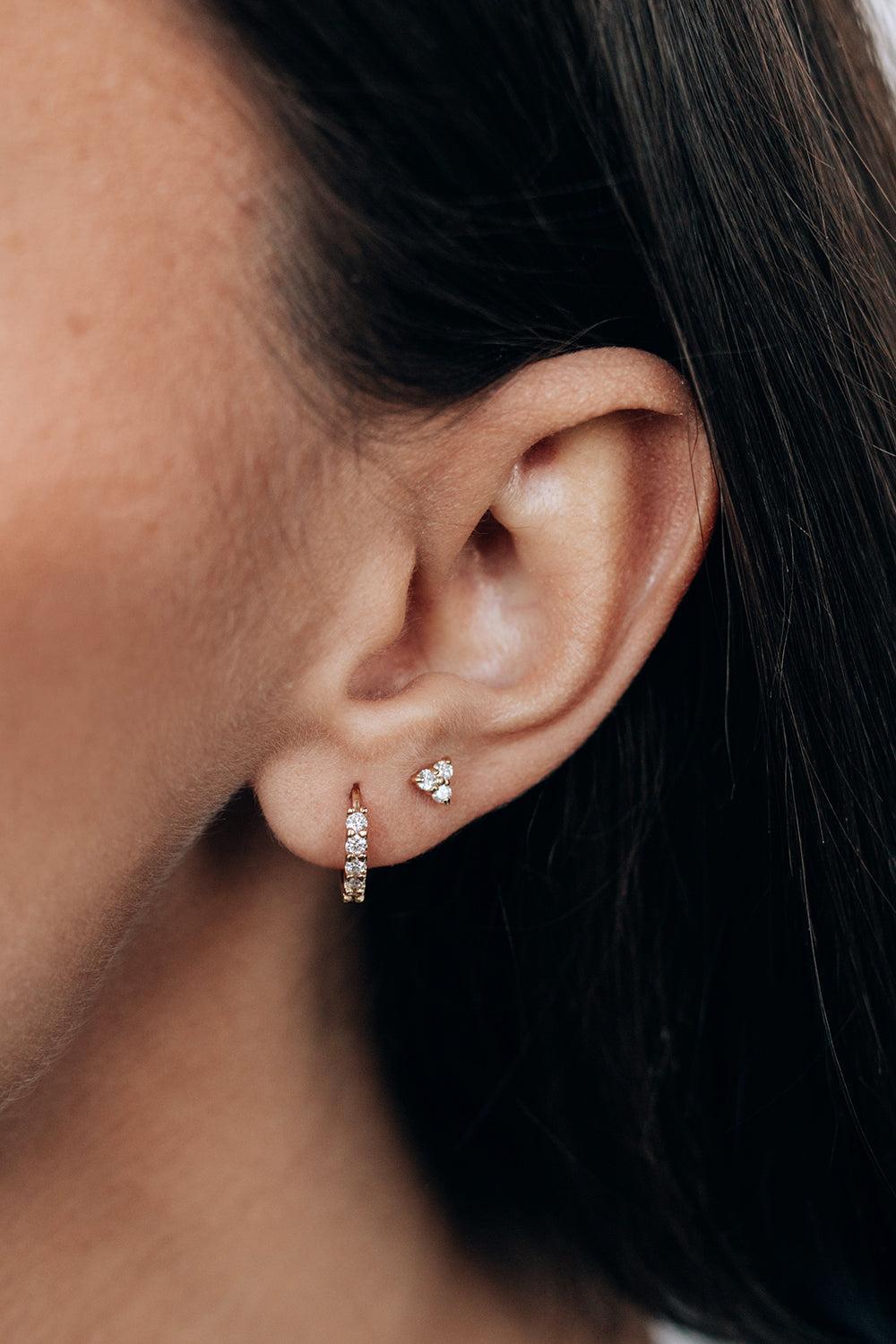 Diamond Cléo Trio Triangle Cluster Stud Earring-YELLOW GOLD-JEWELRYFINE JEWELEARRING-ANZIE