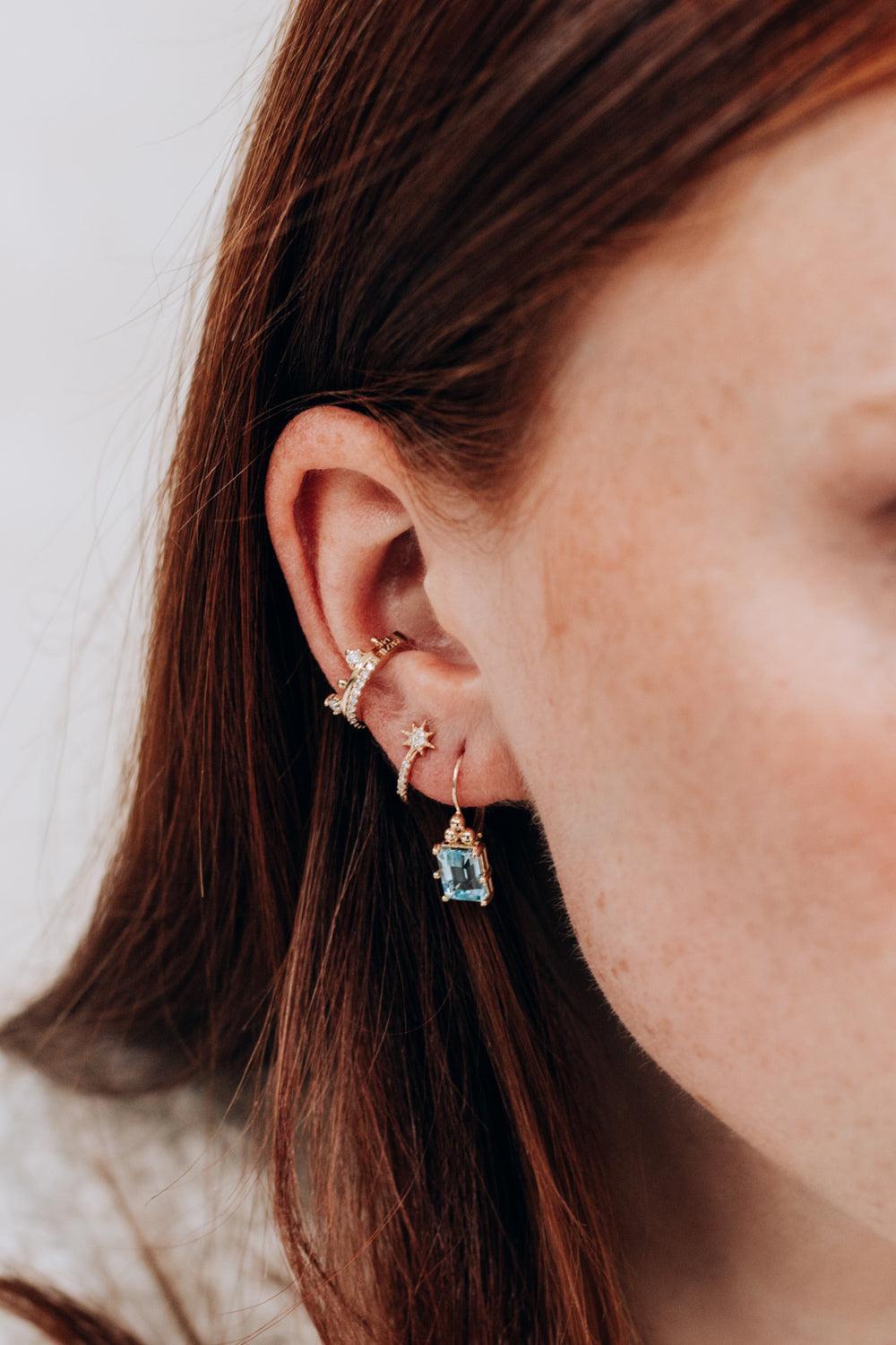 Diamond Micro Aztec North Star Half Hoop Earrings-YELLOW GOLD-JEWELRYFINE JEWELEARRING-ANZIE