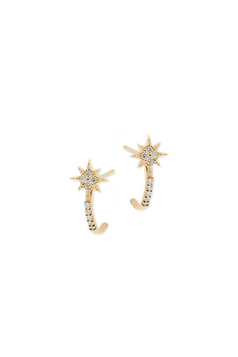 Diamond Micro Aztec North Star Half Hoop Earrings-YELLOW GOLD-JEWELRYFINE JEWELEARRING-ANZIE