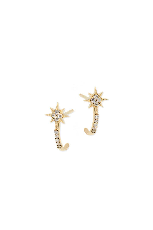 Diamond Micro Aztec North Star Half Hoop Earrings-YELLOW GOLD-JEWELRYFINE JEWELEARRING-ANZIE