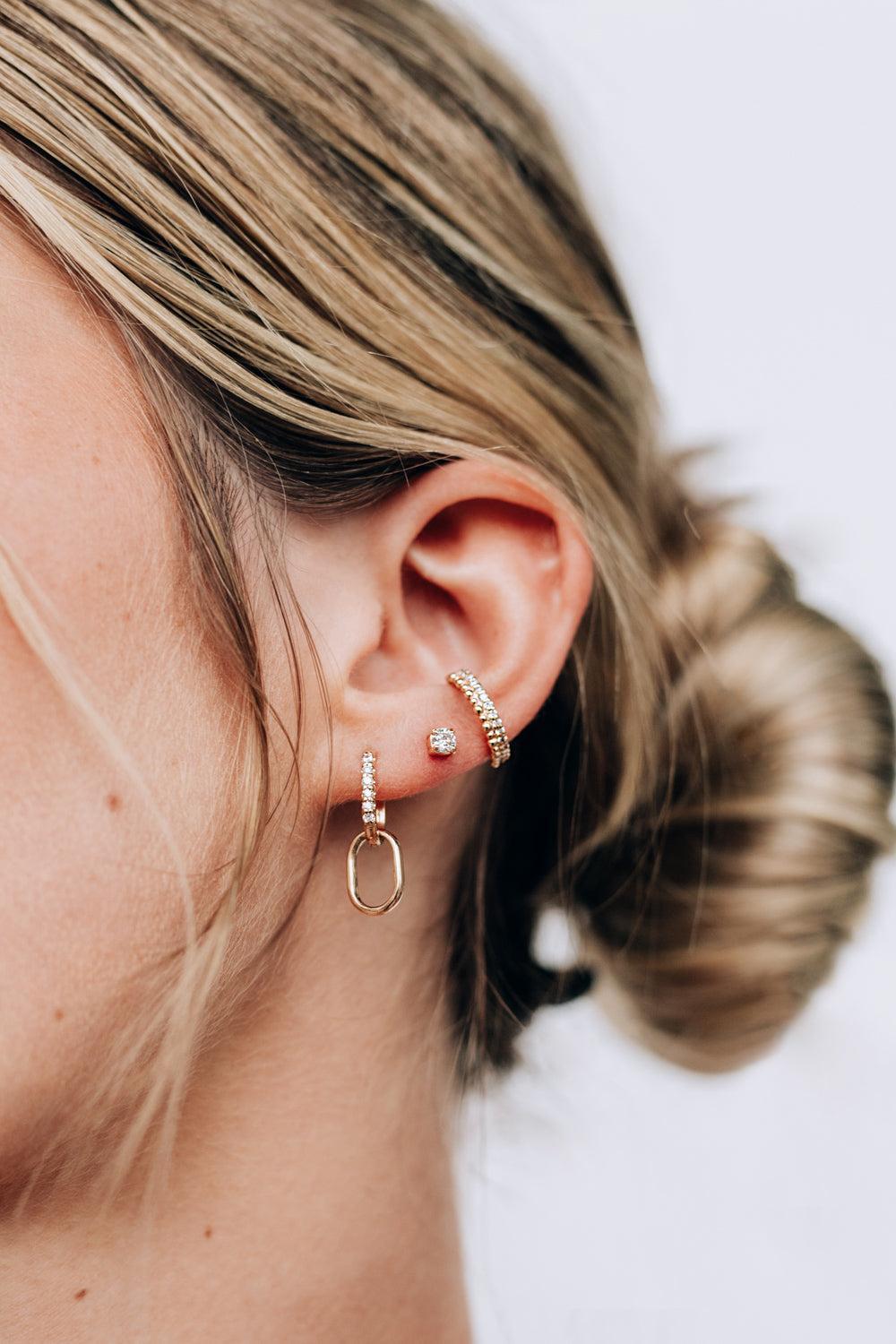 Diamond Pavé Paper Clip Classique Double Hoop Earrings-YELLOW GOLD-JEWELRYFINE JEWELEARRING-ANZIE