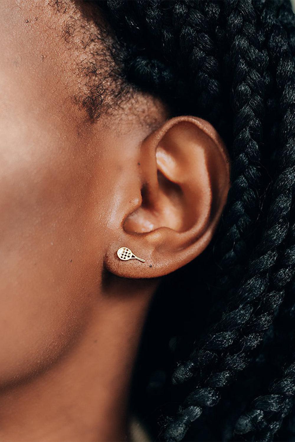 Love Letter Kelly Tennis Racket Stud Earrings-YELLOW GOLD-JEWELRYFINE JEWELEARRING-ANZIE