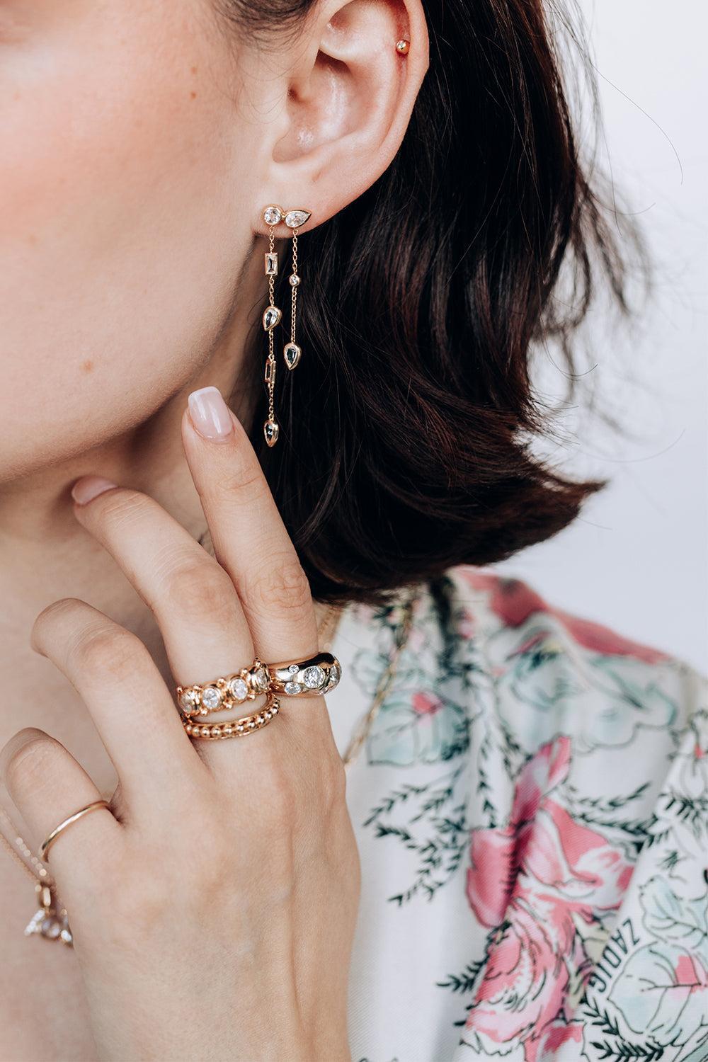 Diamond Topaz Double Chain Chandelier Cléo Eliana Earrings-YELLOW GOLD-JEWELRYFINE JEWELEARRING-ANZIE