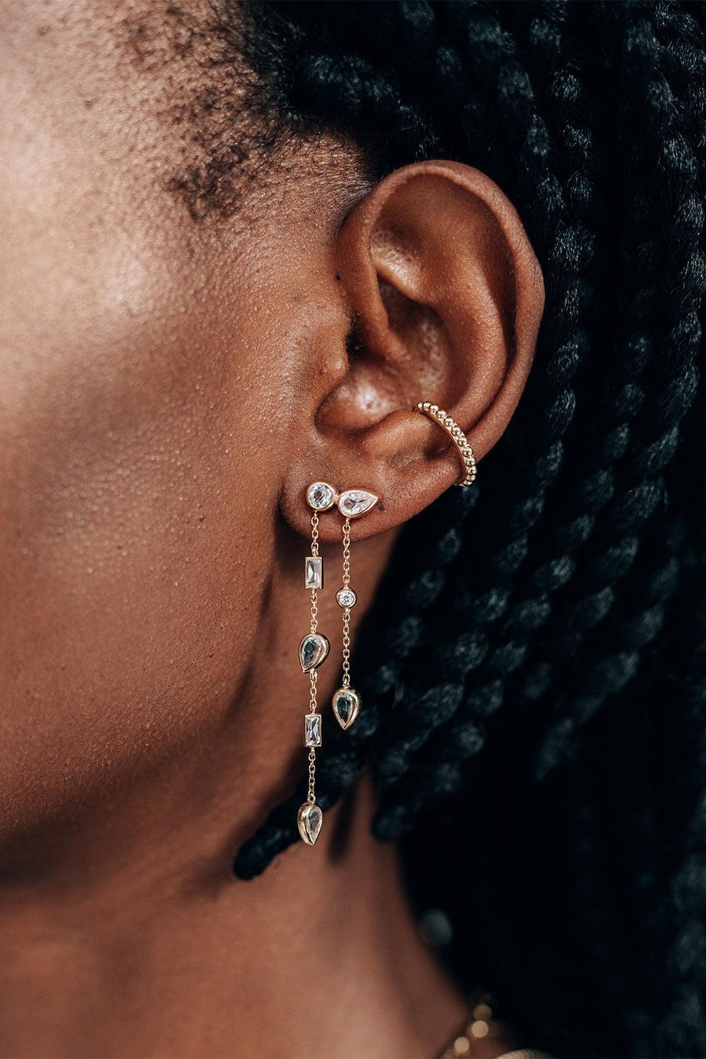 Diamond Topaz Double Chain Chandelier Cléo Eliana Earrings-YELLOW GOLD-JEWELRYFINE JEWELEARRING-ANZIE