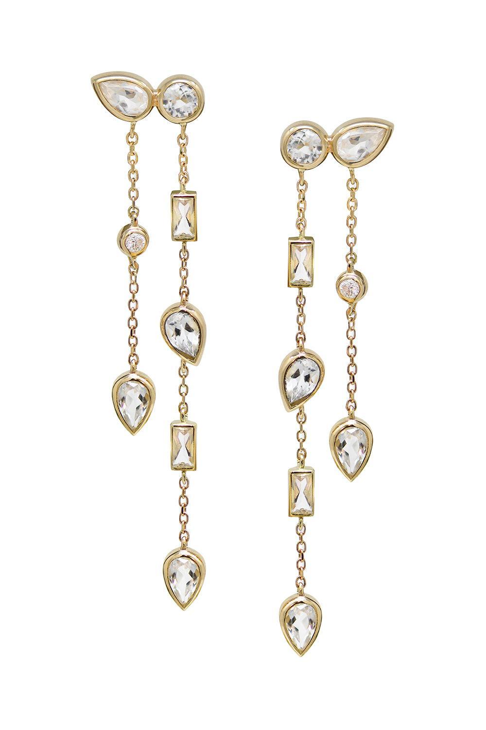 Diamond Topaz Double Chain Chandelier Cléo Eliana Earrings-YELLOW GOLD-JEWELRYFINE JEWELEARRING-ANZIE