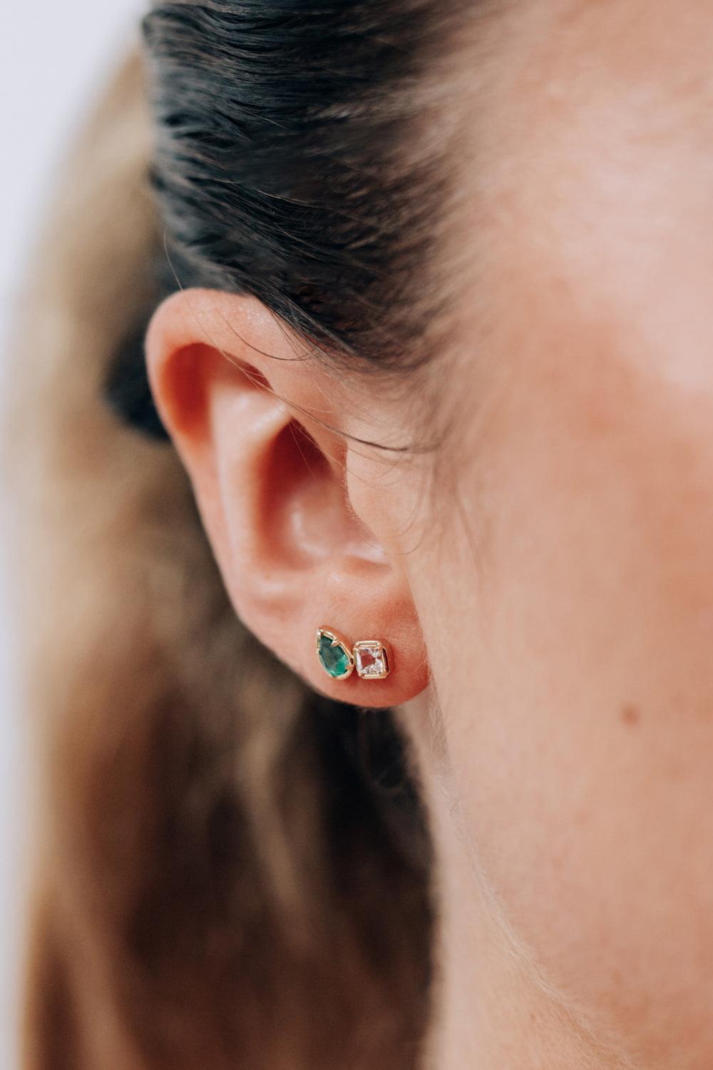 Emerald Mélia Toi Et Moi Stud Earrings-YELLOW GOLD-JEWELRYFINE JEWELEARRING-ANZIE