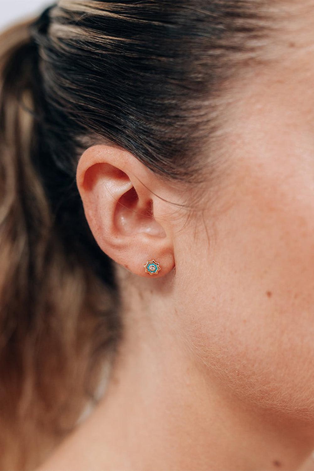 Icon Blue Enamel Marrakesh Stud Earrings-YELLOW GOLD-JEWELRYFINE JEWELEARRING-ANZIE