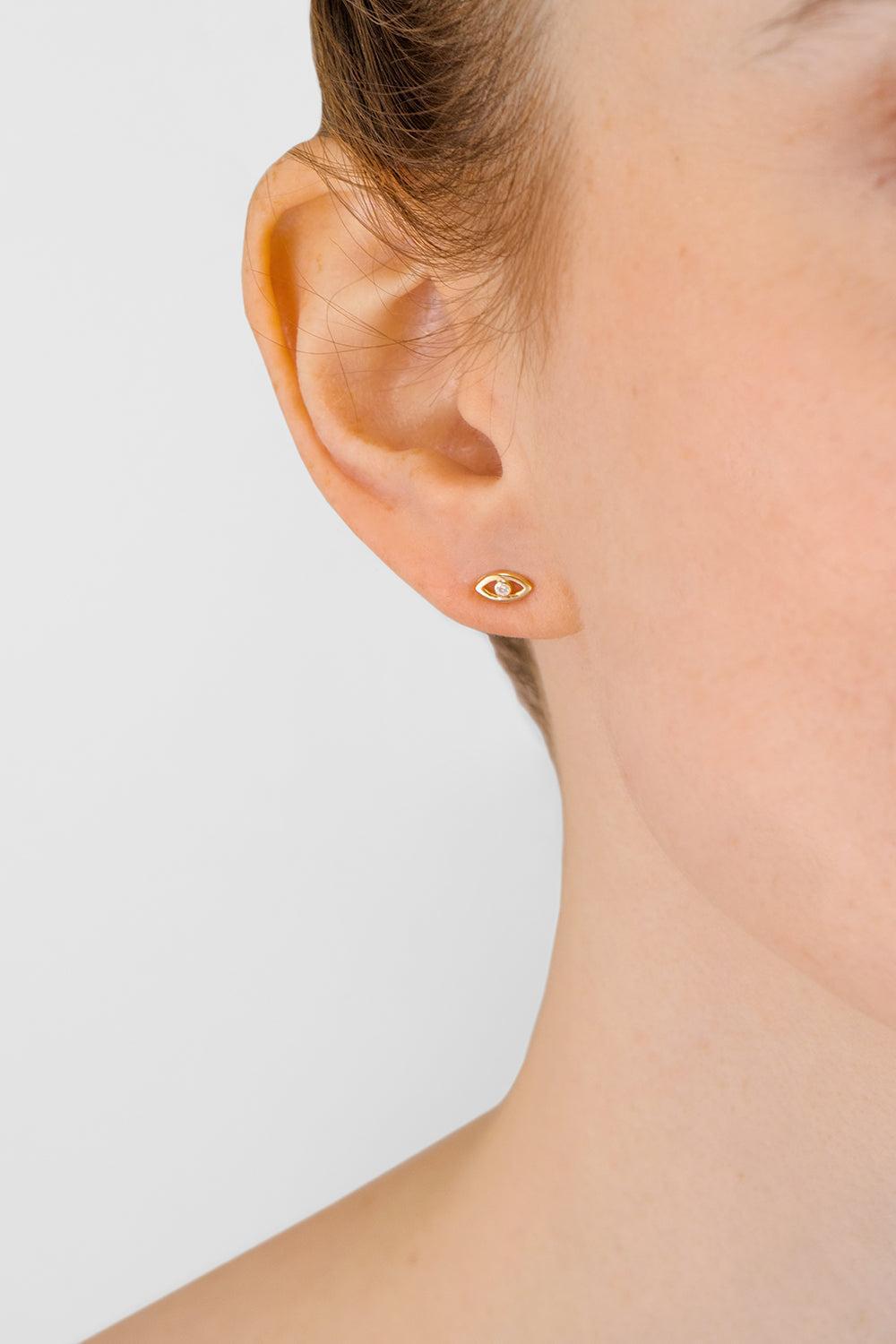 Icon Evil Eye Stud Earring-YELLOW GOLD-JEWELRYFINE JEWELEARRING-ANZIE