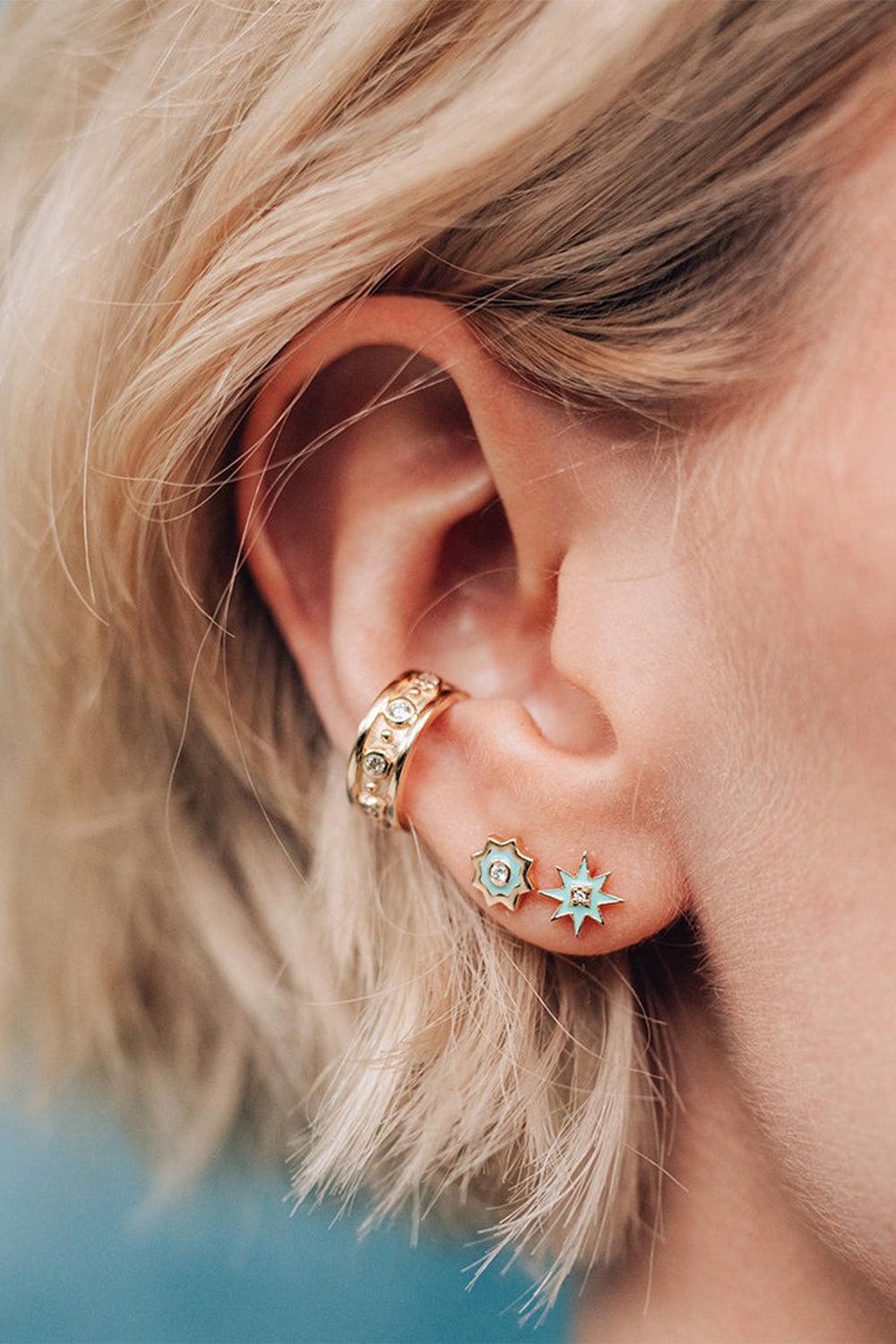 Icon Turquoise Enamel Starburst Stud Earrings-YELLOW GOLD-JEWELRYFINE JEWELEARRING-ANZIE