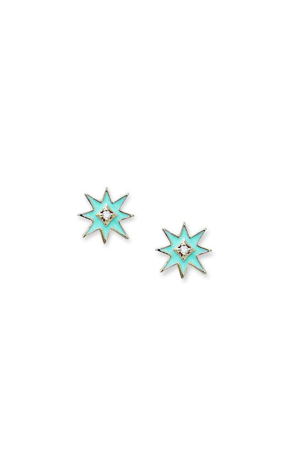 Icon Turquoise Enamel Starburst Stud Earrings-YELLOW GOLD-JEWELRYFINE JEWELEARRING-ANZIE