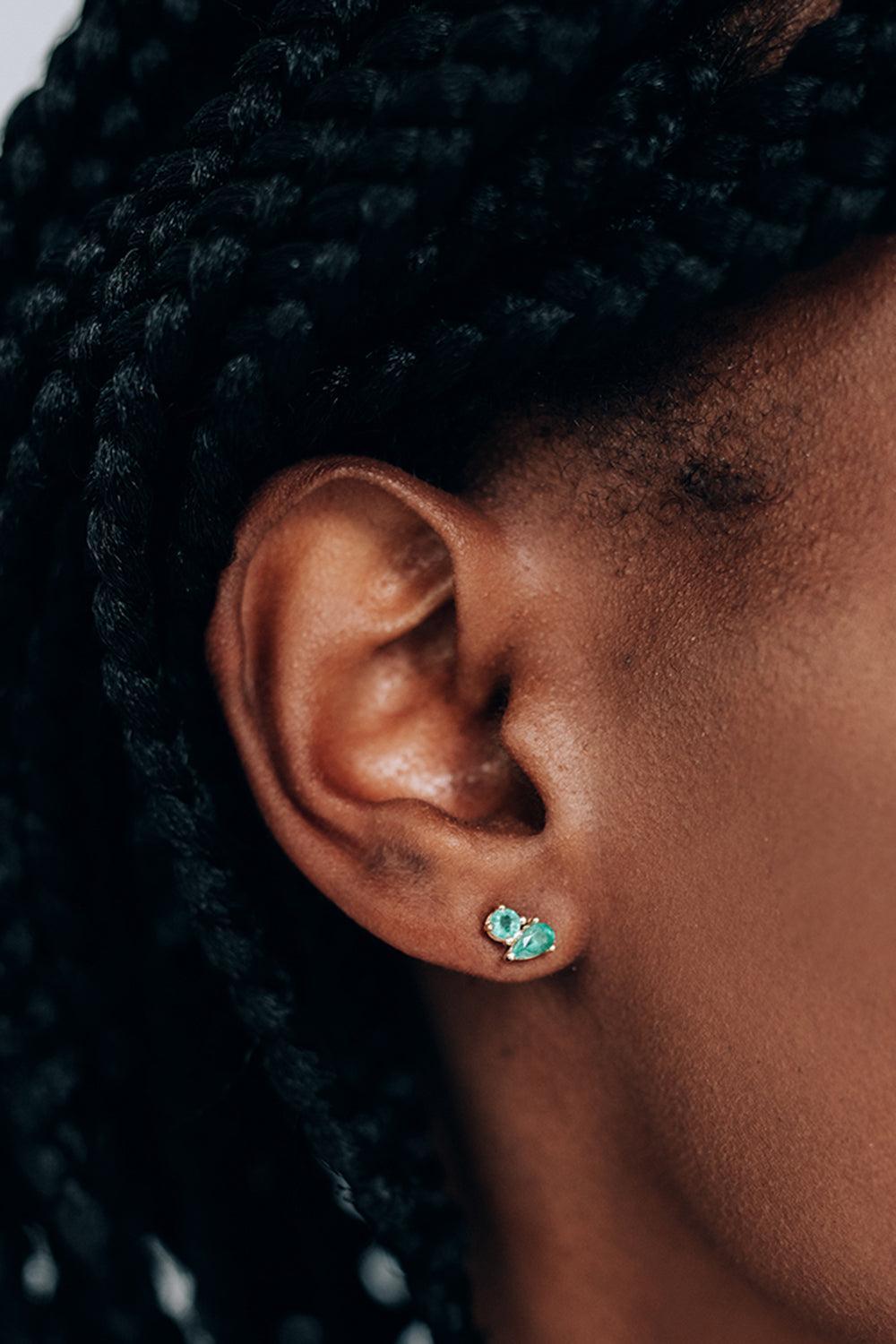Jumelle Emerald Stud Earring-YELLOW GOLD-JEWELRYFINE JEWELEARRING-ANZIE
