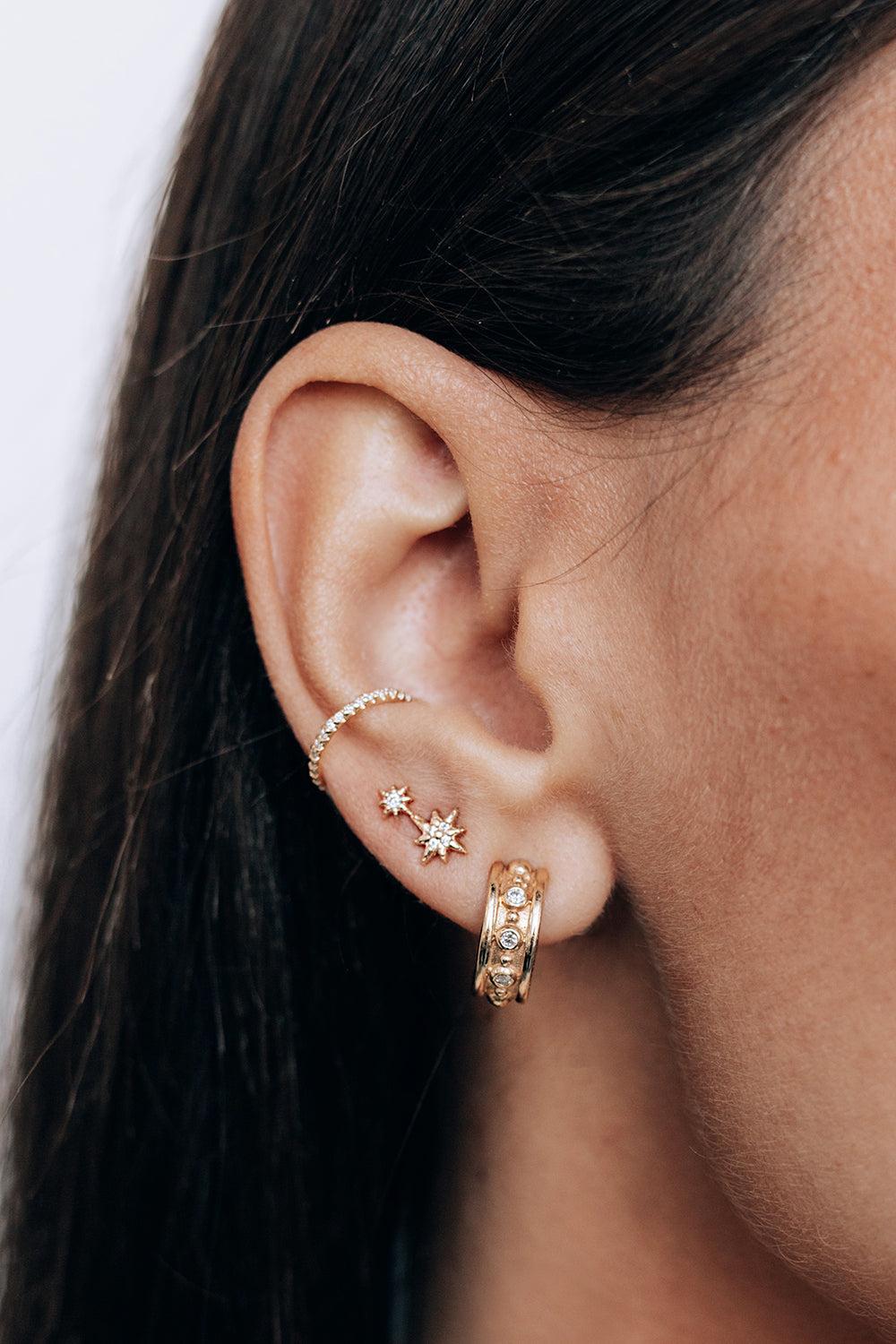 Aztec North Star Double Stud Earring-YELLOW GOLD-JEWELRYFINE JEWELEARRING-ANZIE