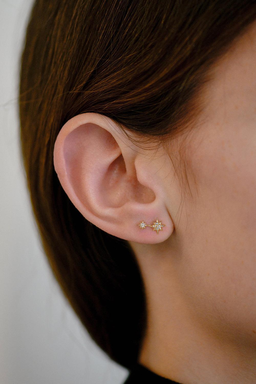 Aztec North Star Double Stud Earring-YELLOW GOLD-JEWELRYFINE JEWELEARRING-ANZIE