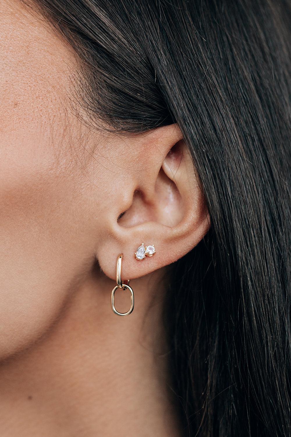 Jumelle Clear Topaz Stud Earring-YELLOW GOLD-LEFT-JEWELRYFINE JEWELEARRING-ANZIE
