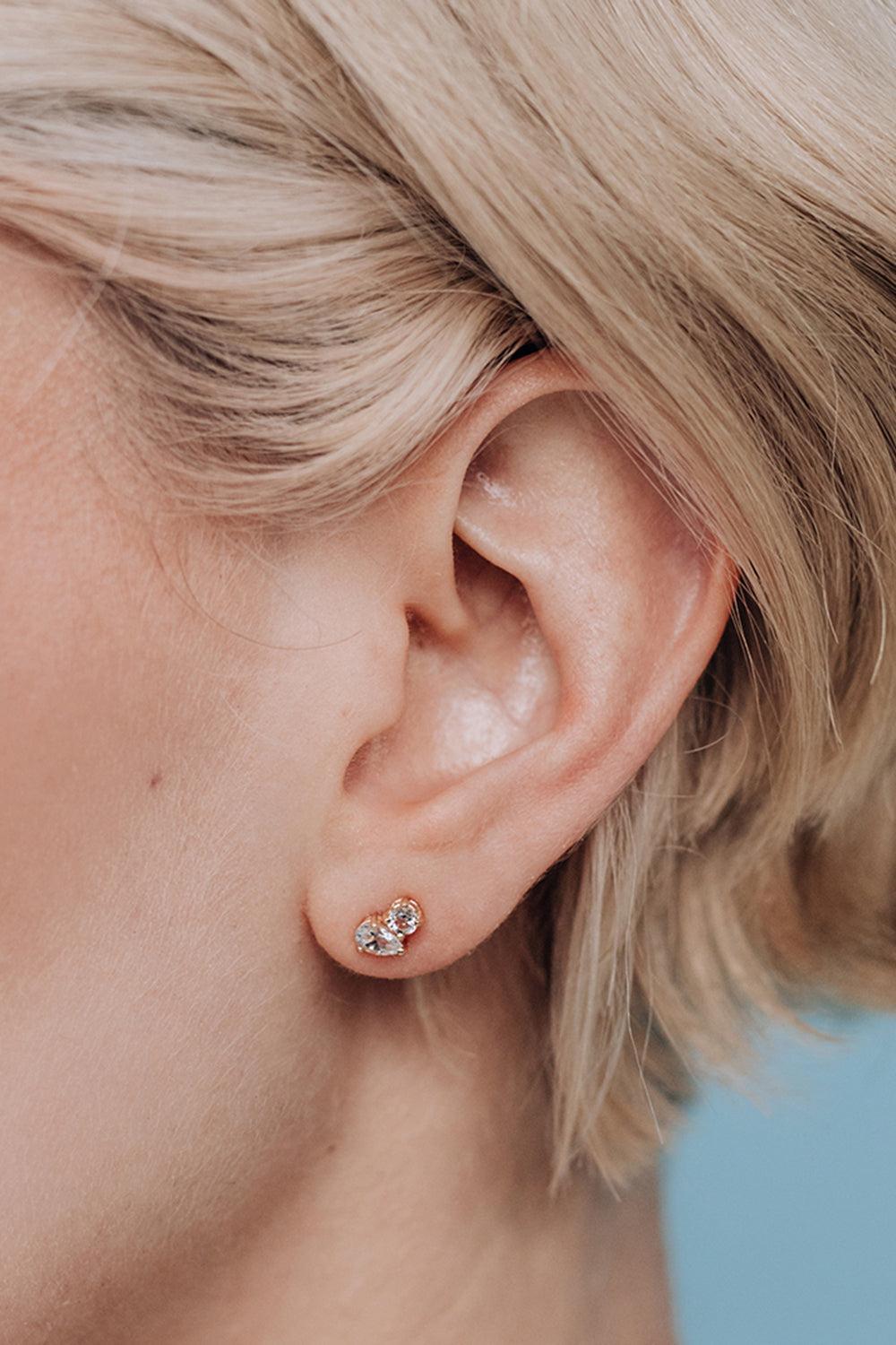 Jumelle Clear Topaz Stud Earring-YELLOW GOLD-LEFT-JEWELRYFINE JEWELEARRING-ANZIE
