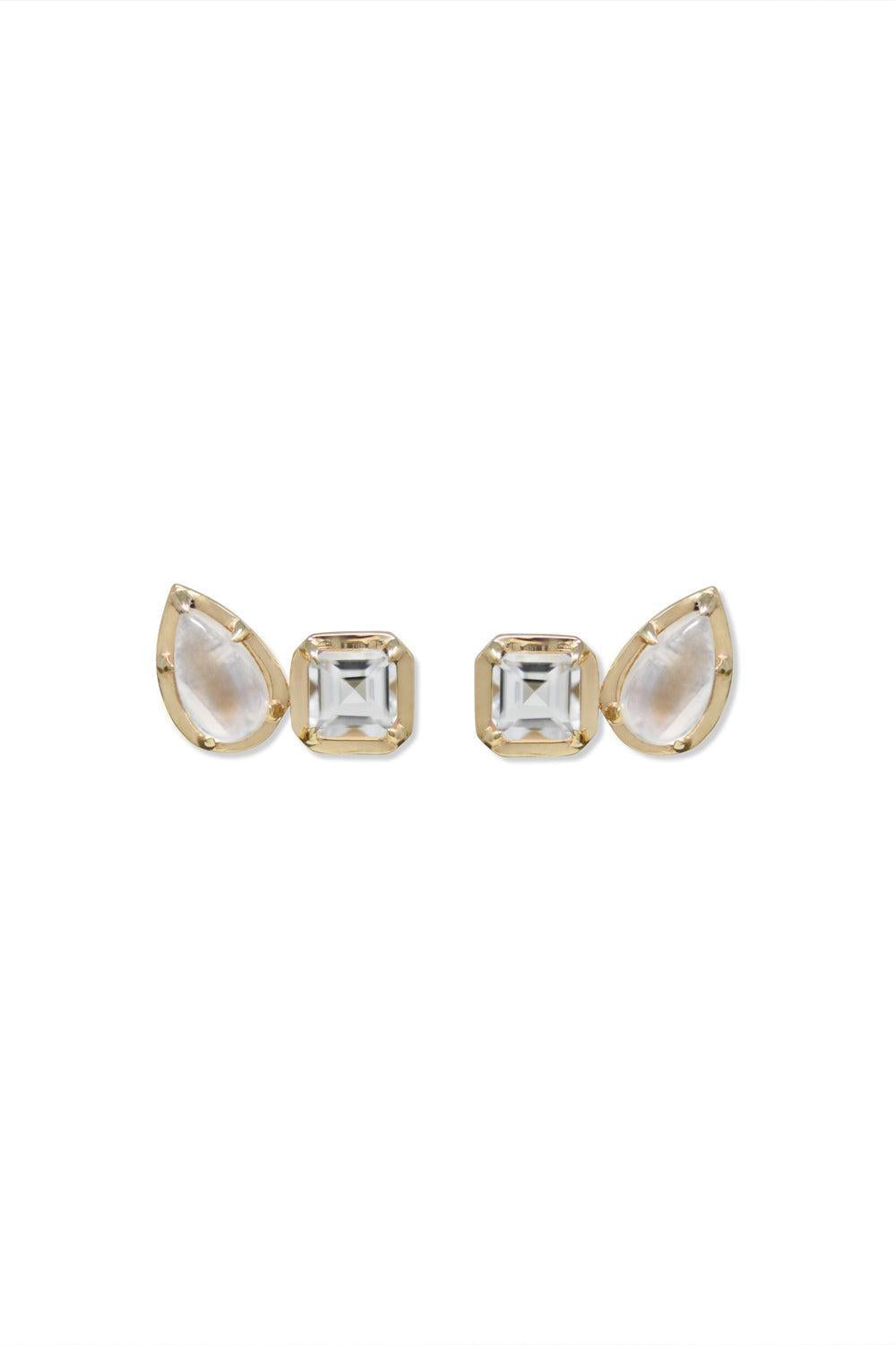 Moonstone Cushion Mélia Toi Et Moi Stud Earrings-YELLOW GOLD-JEWELRYFINE JEWELEARRING-ANZIE
