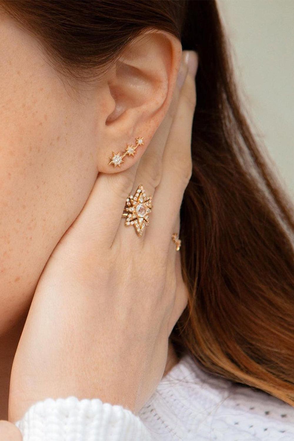 Aztec Michelle North Star Trio Stud Earring-YELLOW GOLD-RIGHT-JEWELRYFINE JEWELEARRING-ANZIE