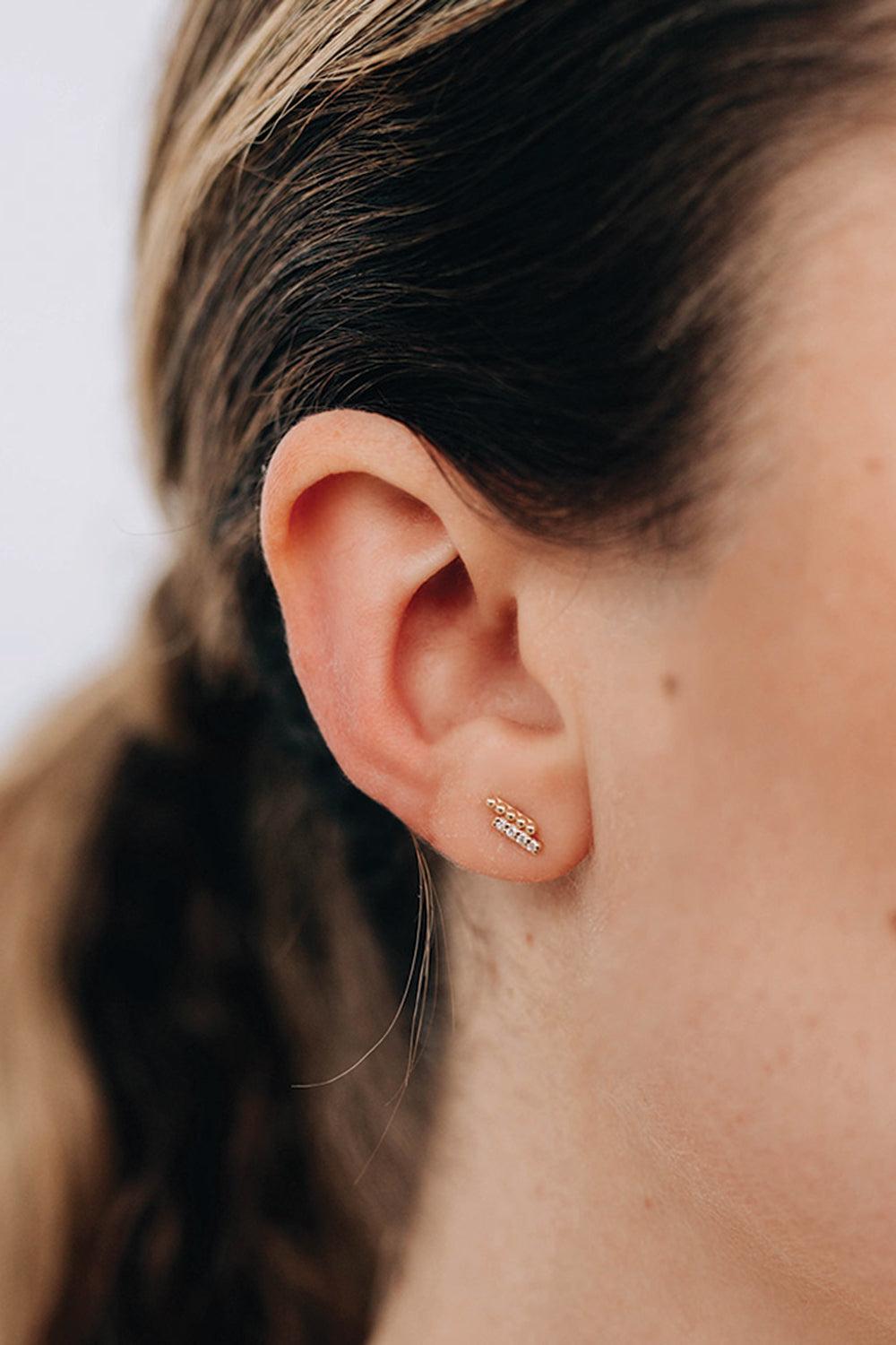Dew Drop Two Row Stud Earring-YELLOW GOLD-RIGHT-JEWELRYFINE JEWELEARRING-ANZIE