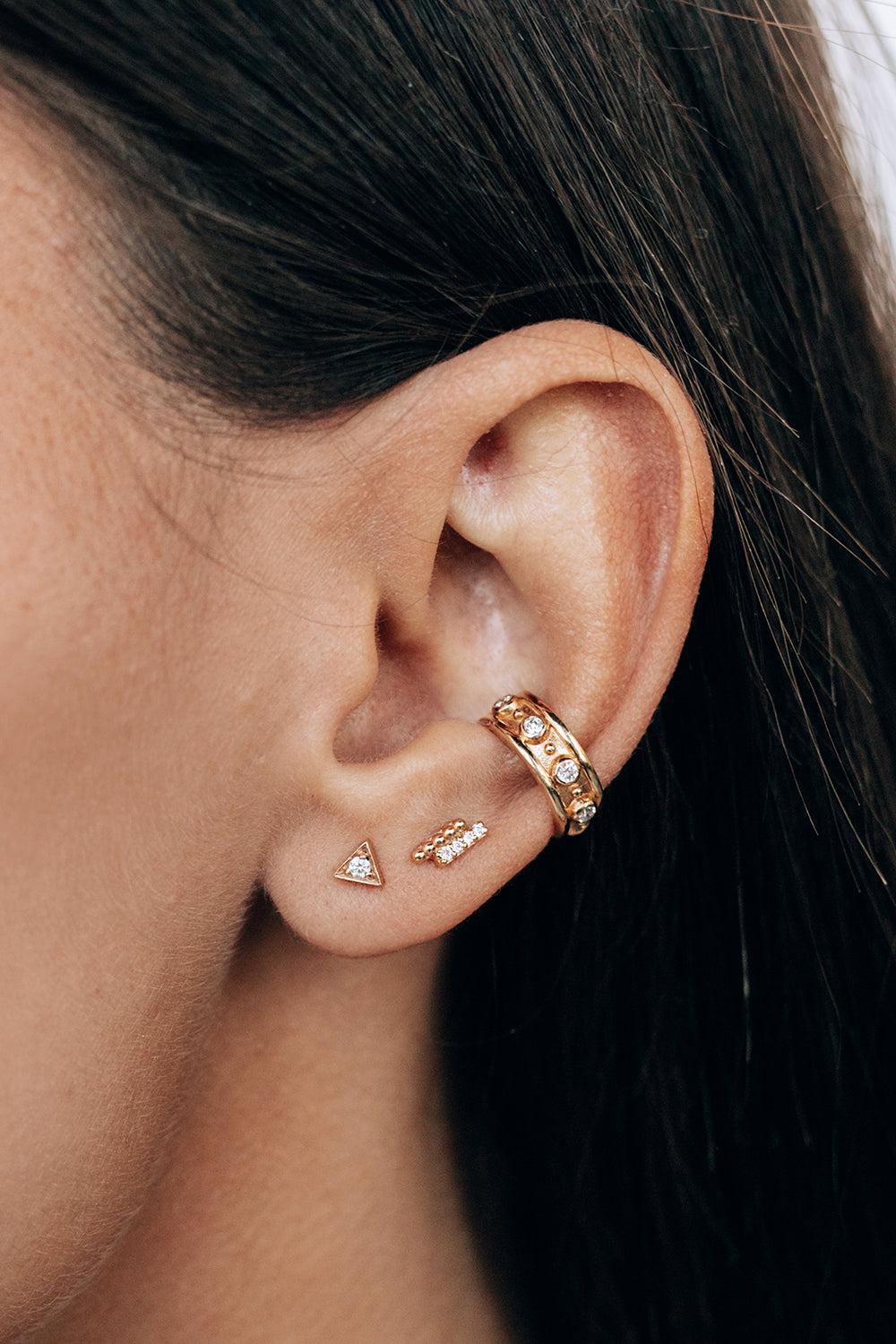 Dew Drop Two Row Stud Earring-YELLOW GOLD-RIGHT-JEWELRYFINE JEWELEARRING-ANZIE