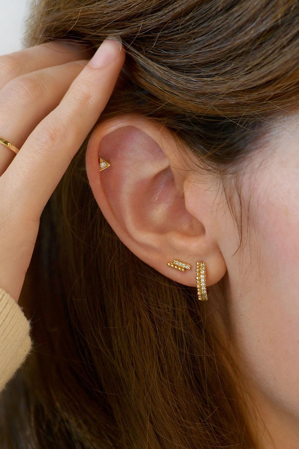 Dew Drop Two Row Stud Earring-YELLOW GOLD-RIGHT-JEWELRYFINE JEWELEARRING-ANZIE