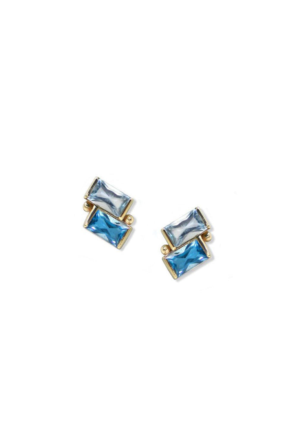 Swiss Sky Topaz Cléo Deux Carré Stud Earrings-YELLOW GOLD-JEWELRYFINE JEWELEARRING-ANZIE