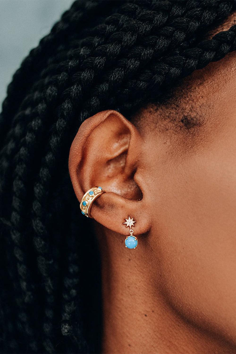 Turquoise Aztec North Star Earrings-YELLOW GOLD-JEWELRYFINE JEWELEARRING-ANZIE