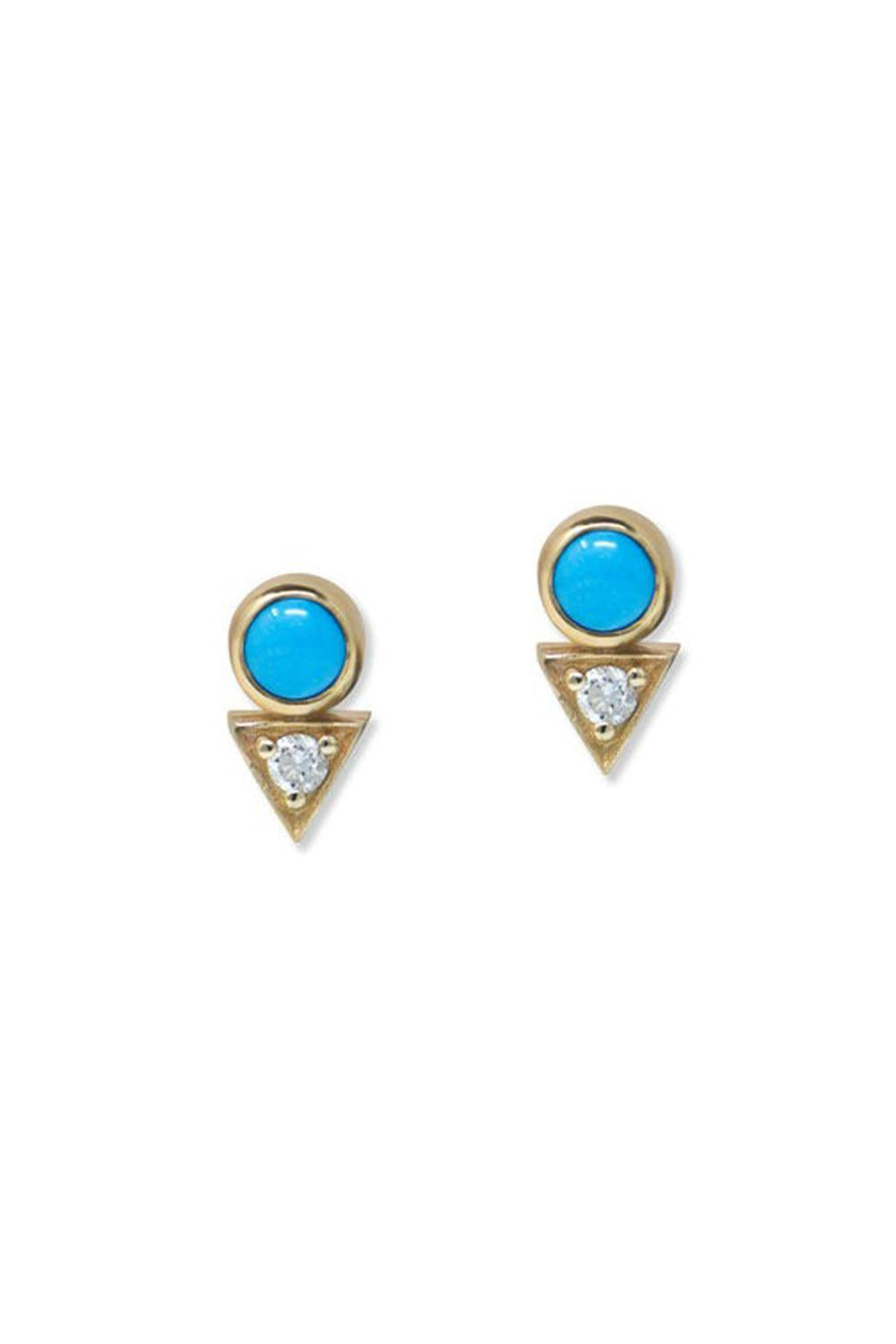 Turquoise Cleo Baguette Stud Earrings-YELLOW GOLD-JEWELRYFINE JEWELEARRING-ANZIE
