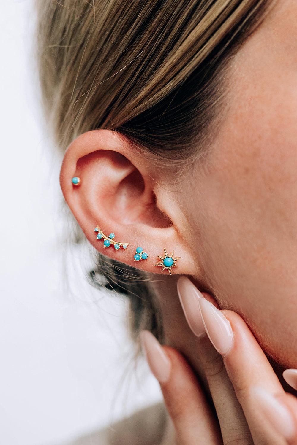 Turquoise Cléo Trio Triangle Cluster Stud Earring-YELLOW GOLD-JEWELRYFINE JEWELEARRING-ANZIE