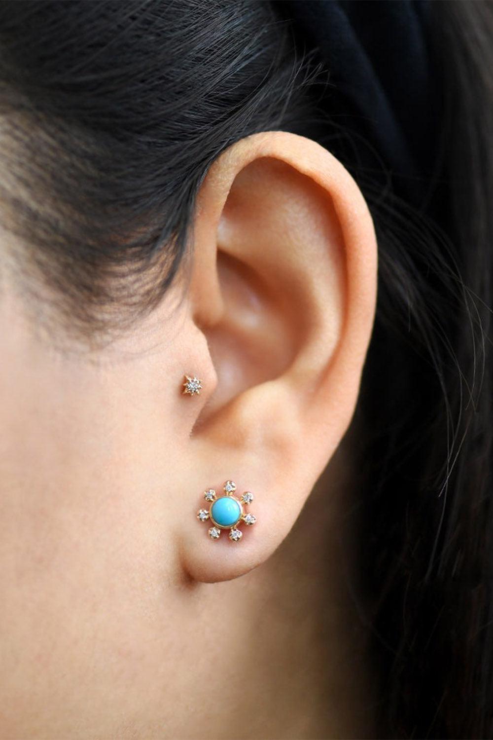 Turquoise Dew Drop Étoile Stud Earrings-YELLOW GOLD-JEWELRYFINE JEWELEARRING-ANZIE