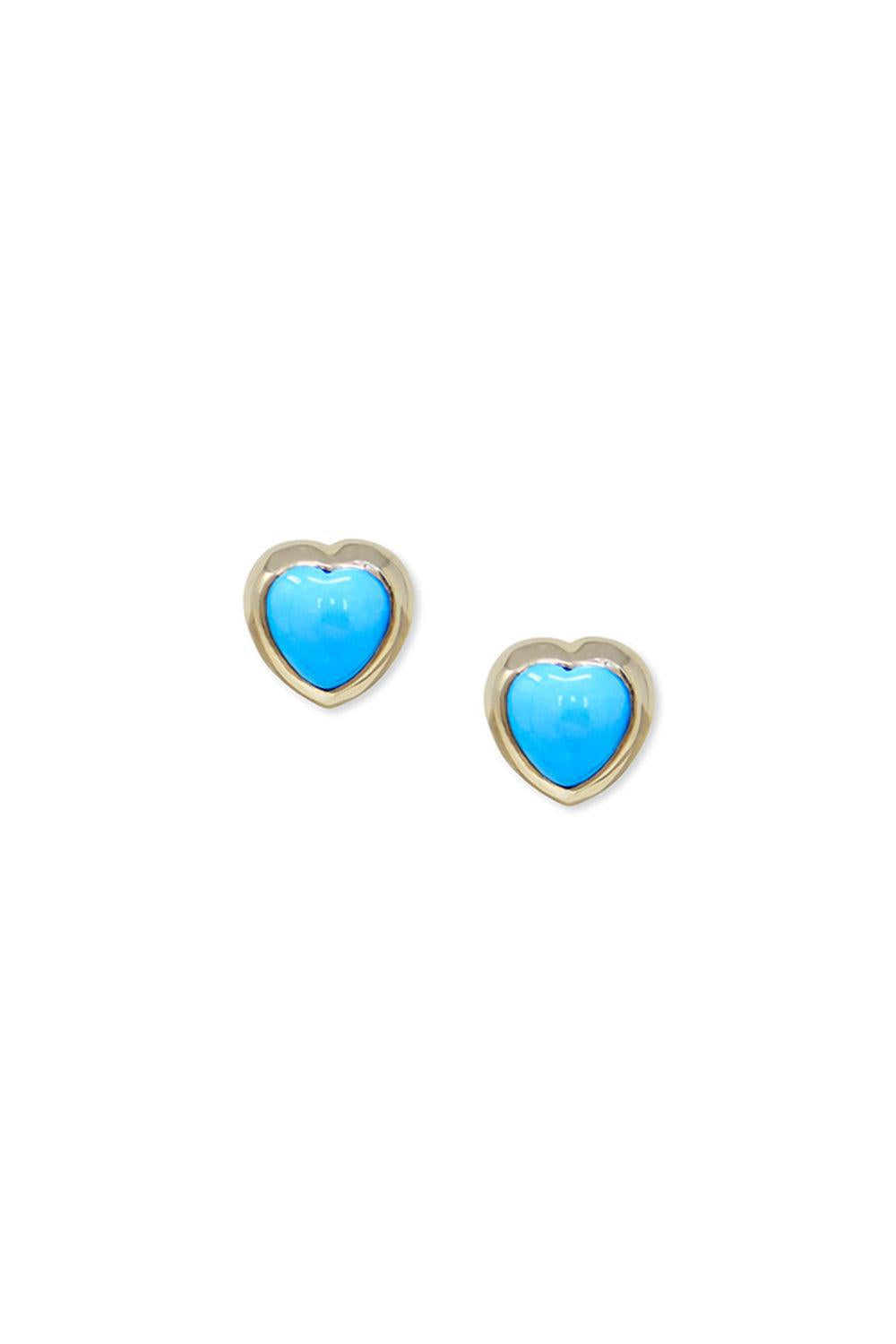 Turquoise Heart Stud Earrings-YELLOW GOLD-JEWELRYFINE JEWELEARRING-ANZIE
