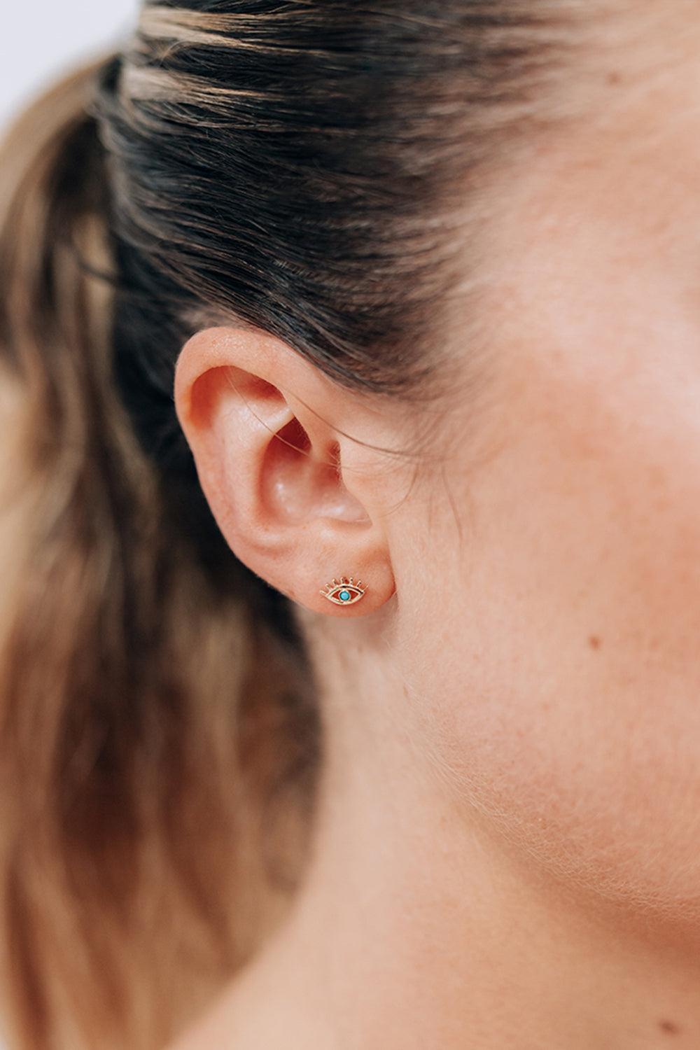 Turquoise Lash Evil Eye Stud Earring-YELLOW GOLD-JEWELRYFINE JEWELEARRING-ANZIE