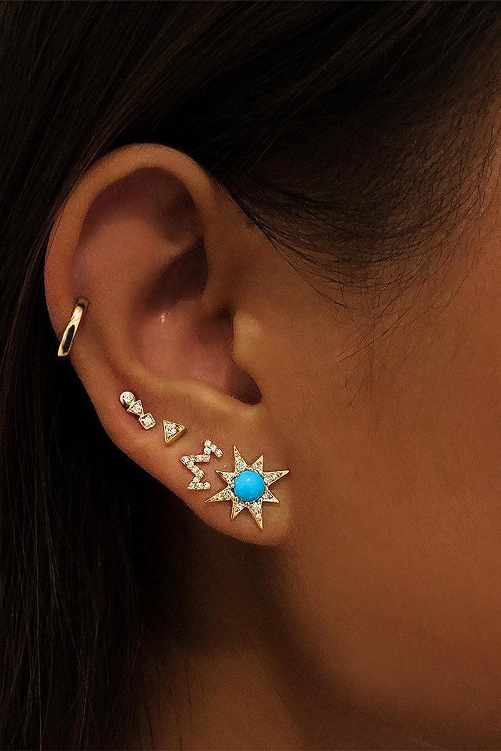 Turquoise Mini Starburst Stud Earrings-YELLOW GOLD-JEWELRYFINE JEWELEARRING-ANZIE