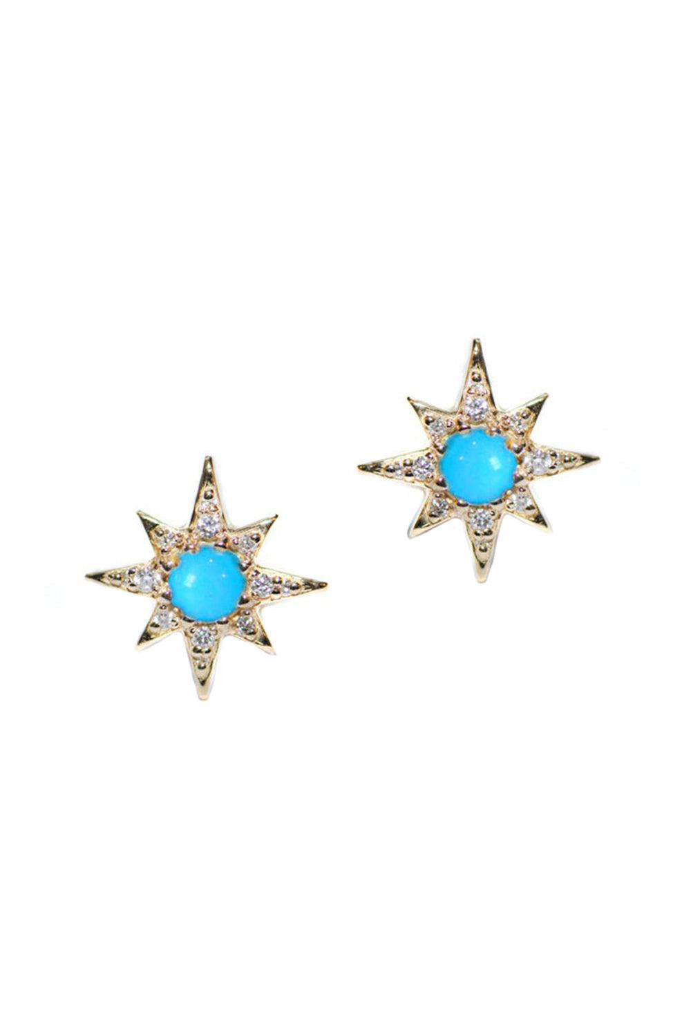Turquoise Mini Starburst Stud Earrings-YELLOW GOLD-JEWELRYFINE JEWELEARRING-ANZIE