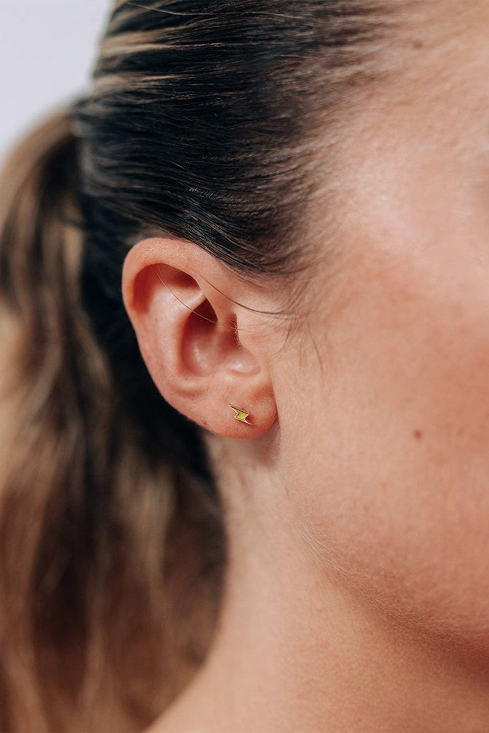 Yellow Enamel Lightening Bolt Stud Earrings-YELLOW GOLD-JEWELRYFINE JEWELEARRING-ANZIE