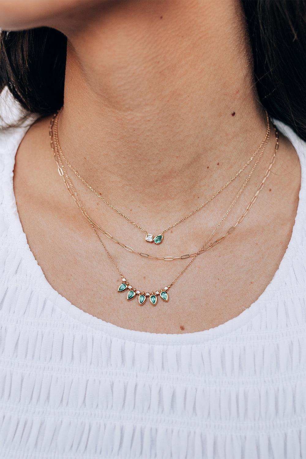Emerald Mélia Toi Et Moi Necklace-YELLOW GOLD-16-JEWELRYFINE JEWELNECKLACE O-ANZIE