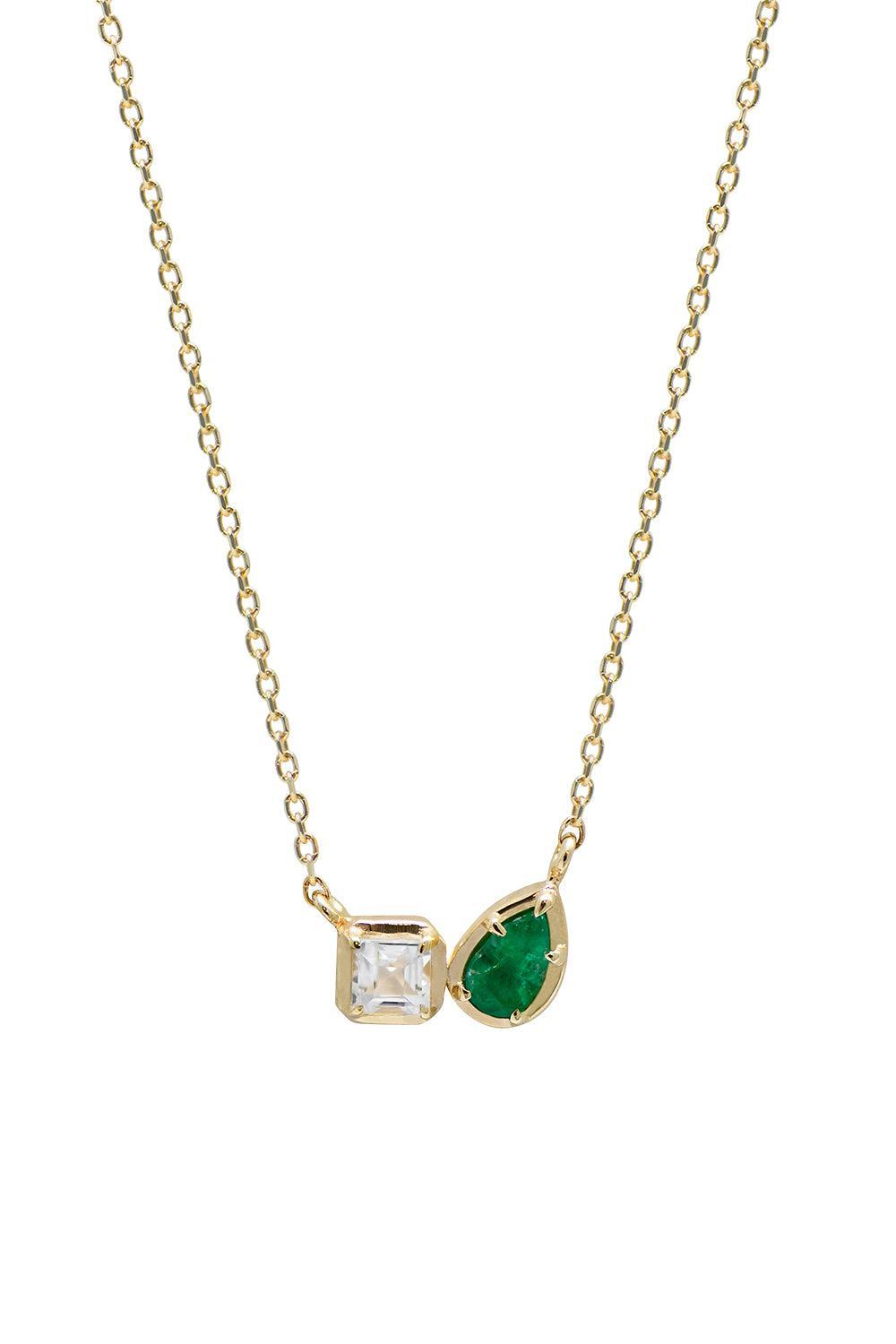 Emerald Mélia Toi Et Moi Necklace-YELLOW GOLD-16-JEWELRYFINE JEWELNECKLACE O-ANZIE