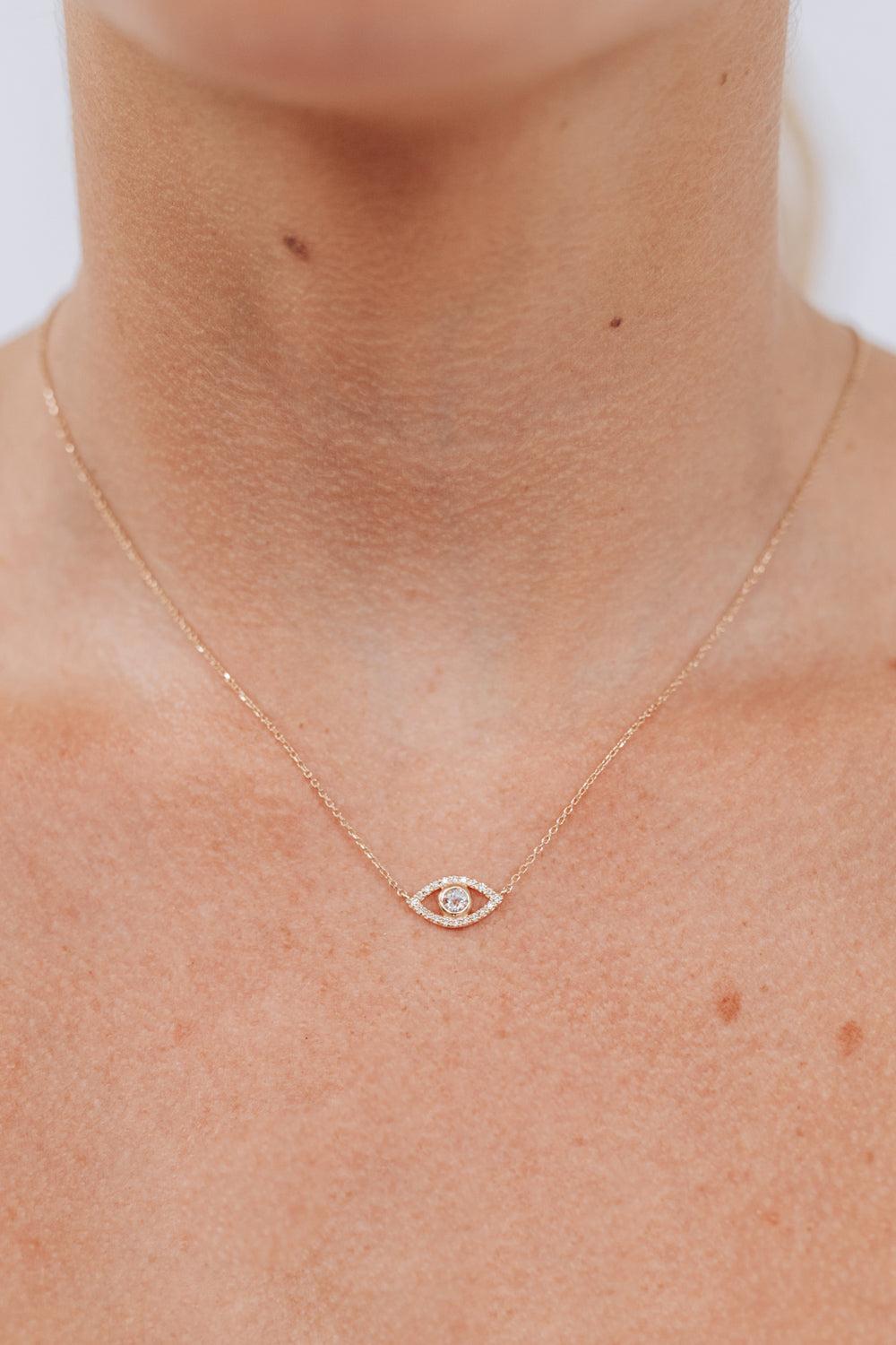 Classique Evil Eye Necklace-YELLOW GOLD-17-JEWELRYFINE JEWELNECKLACE O-ANZIE